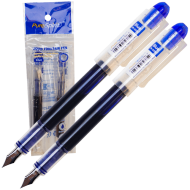 Set 2 stilouri de unica folosinta cu penita M, cerneala albastra si corp transparent, 13.5 CM